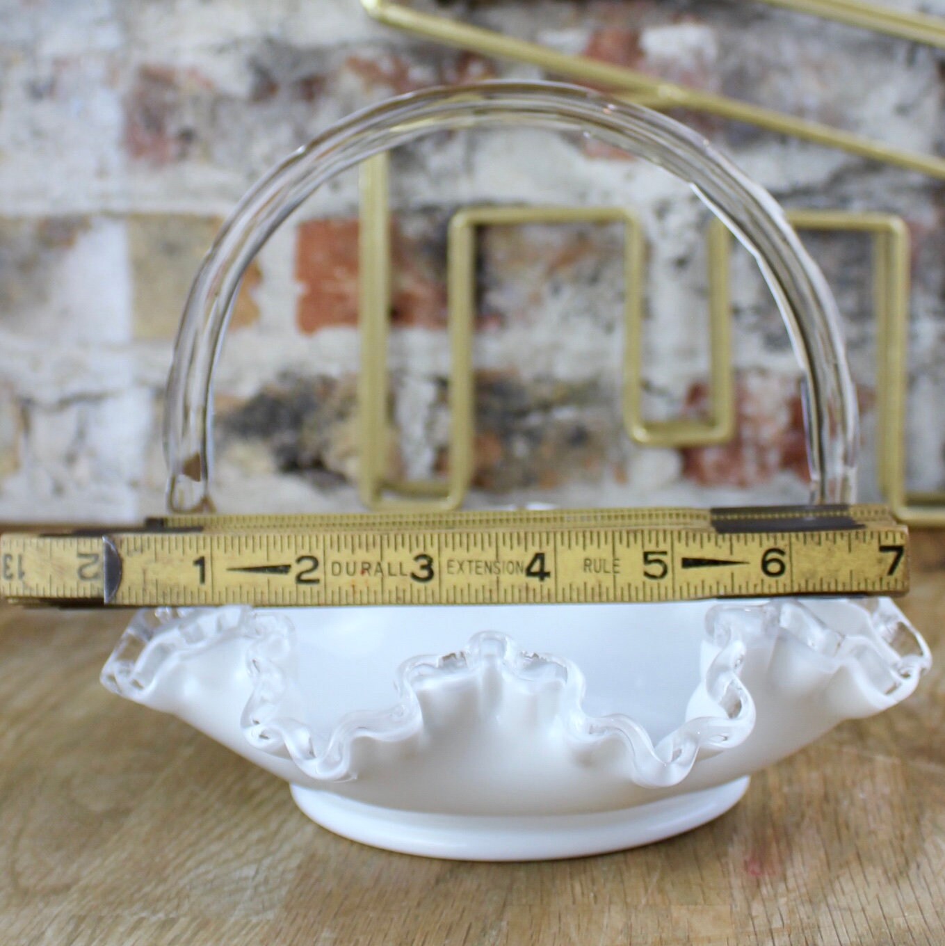 Vintage Milk Glass Silver Crest Basket With Ruffled Edge by Etsy