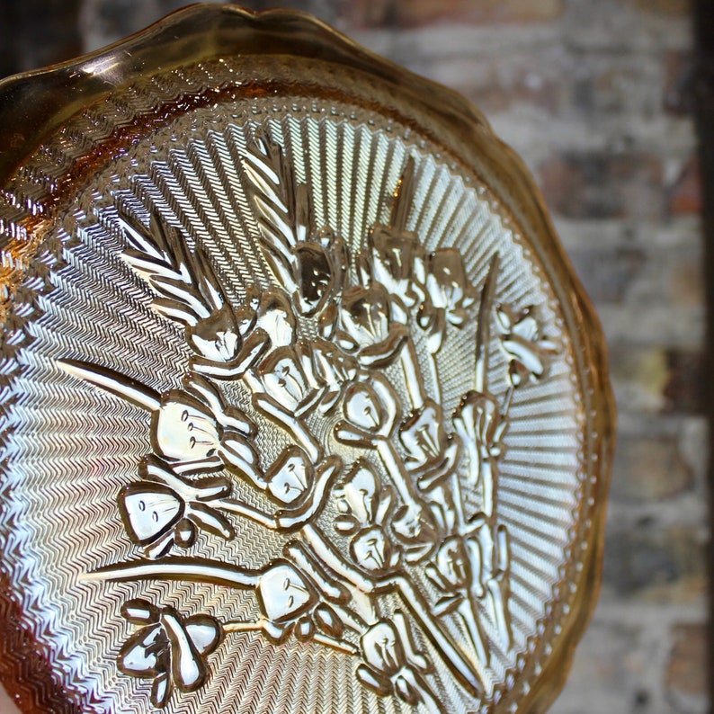 Large Jeanette depression glass marigold color Iris /& Herringbone Plate VINTAGE amber carnival glass