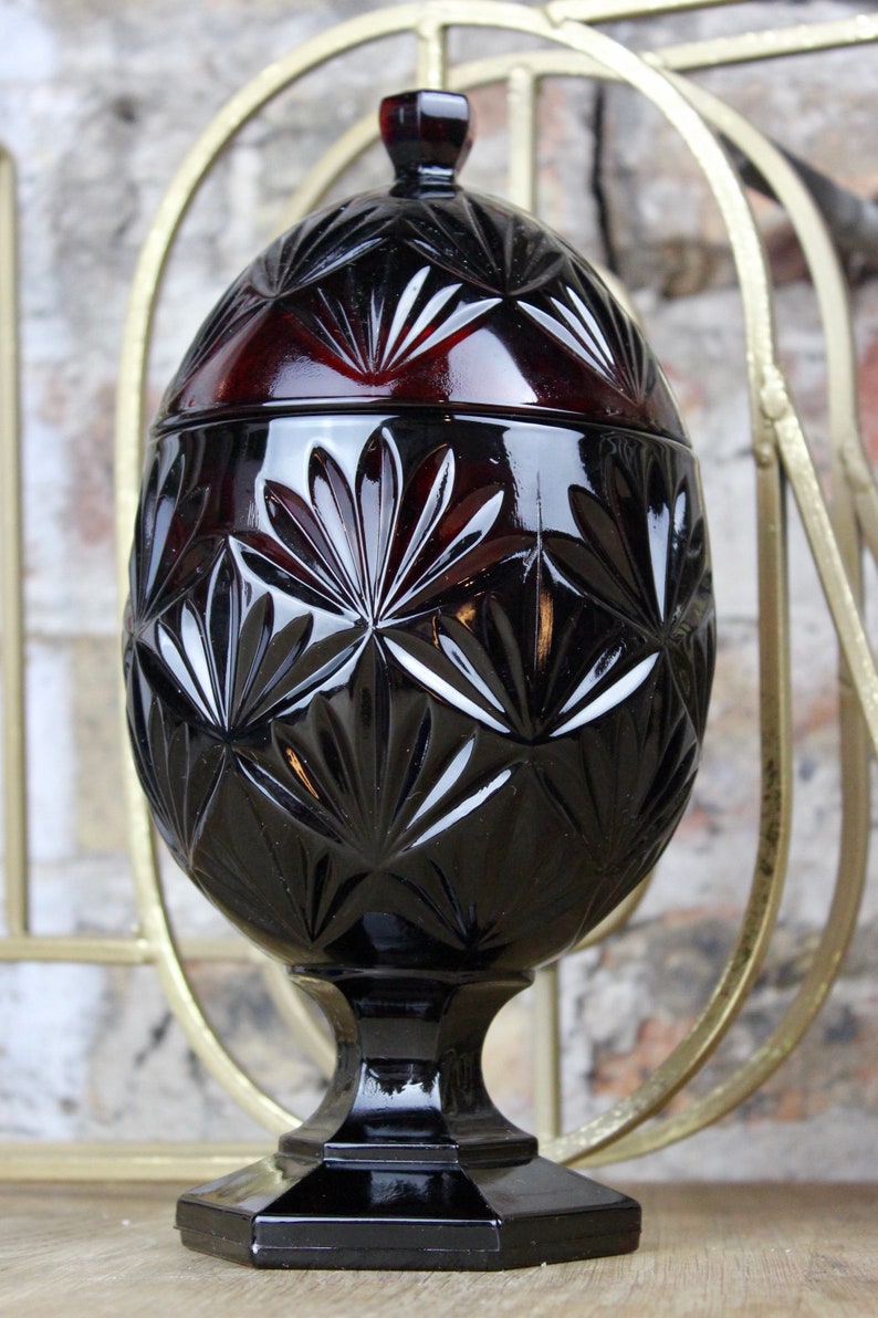 Vintage Luminarc Ruby Red Glass Egg Candy Dish Made in France Etsy