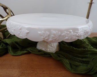 Milk Glass Grape Patterned Pedestal Cake Stand VINTAGE