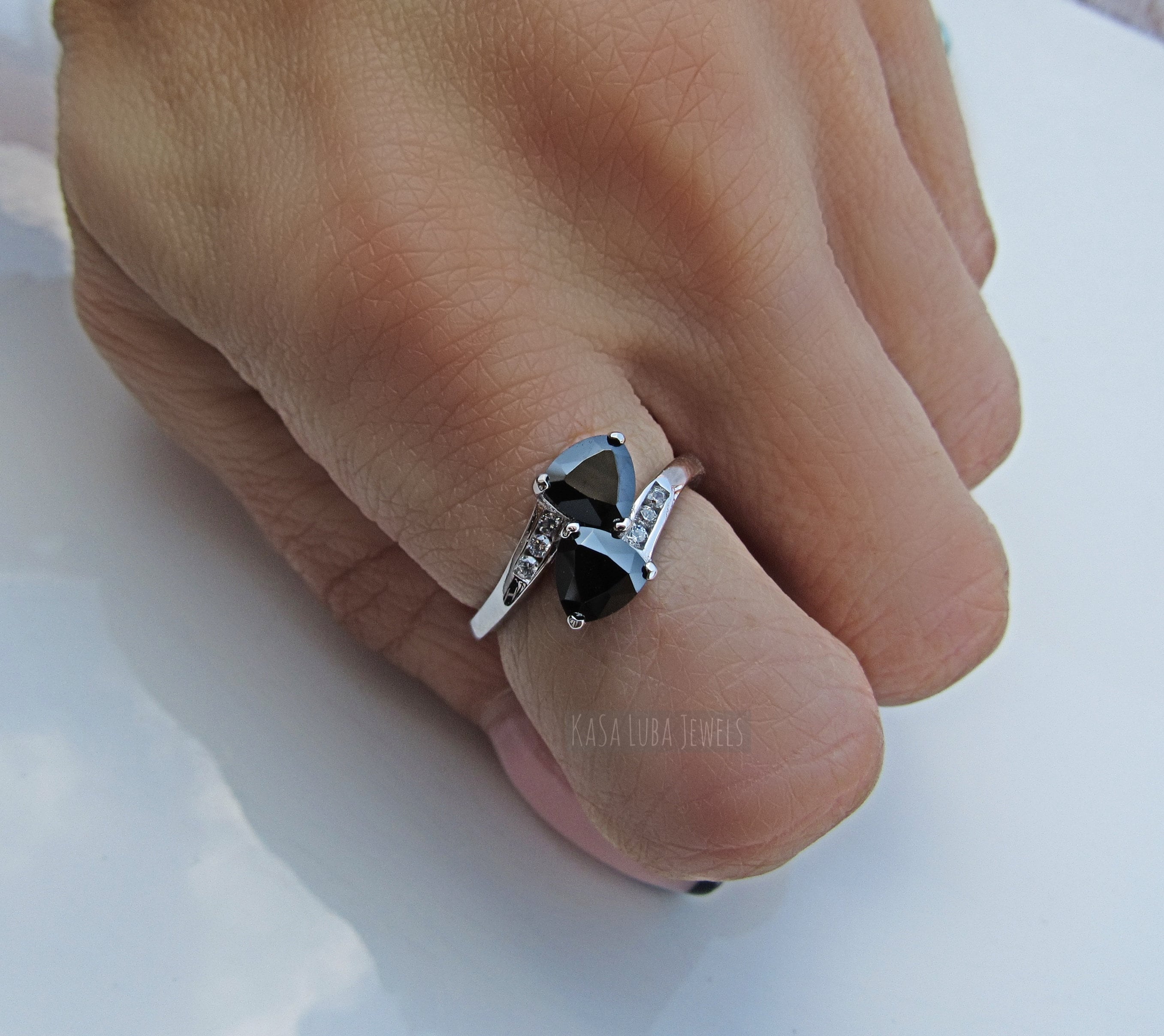 【BLACKPURPLE】[BLACKLABEL] Satin Silver Cubic Ring Black CZ Silver Ring - Sterling - Anniversary Ring - Black