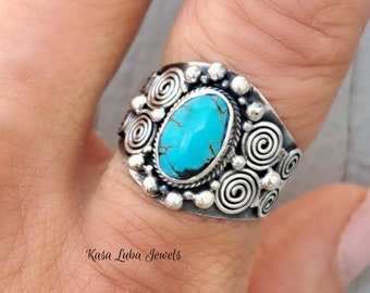 Oxidized Sterling Silver Turquoise Ring: Women's Statement Ring