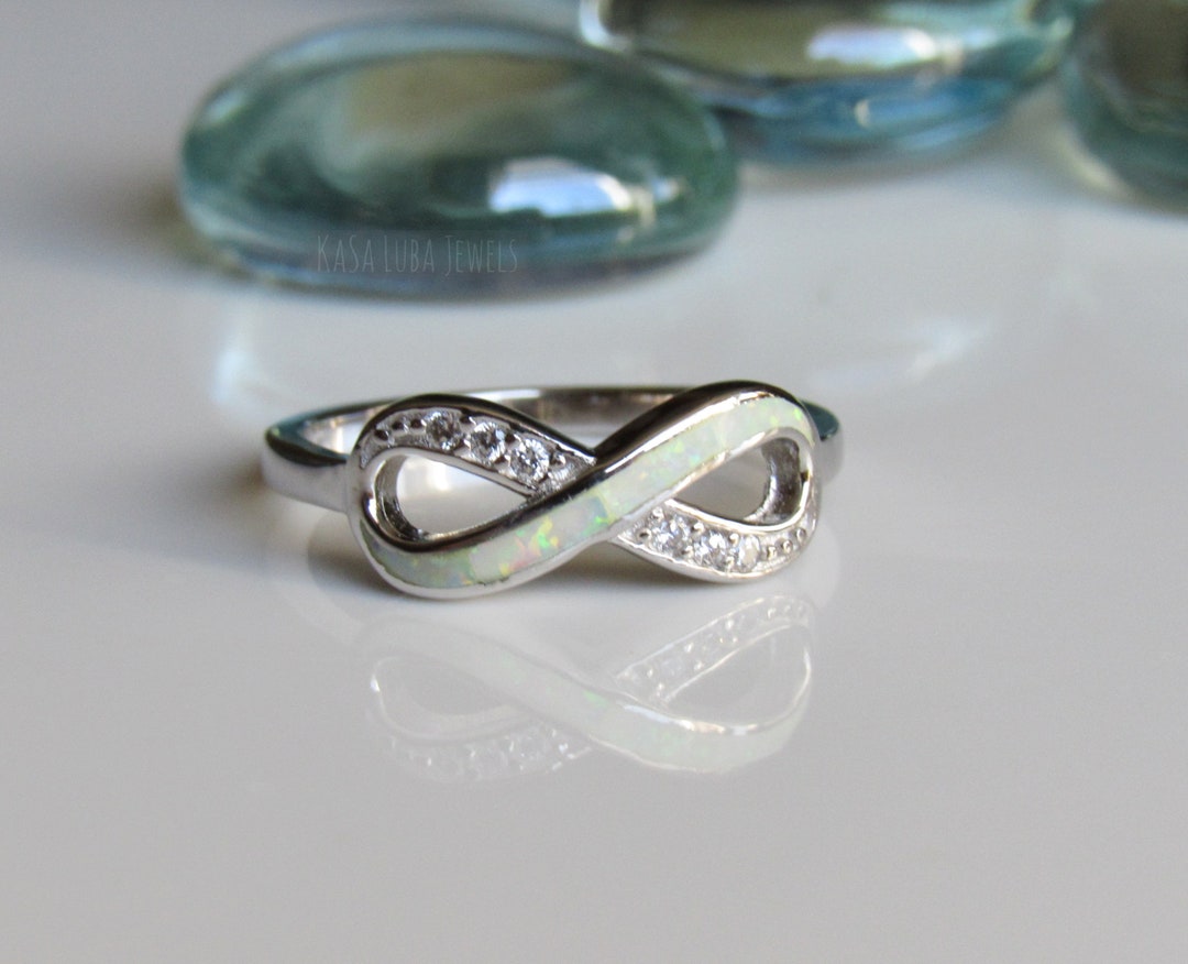 Sterling Silver Infinity Ring: Lab Opal & CZ Promise Ring - Etsy