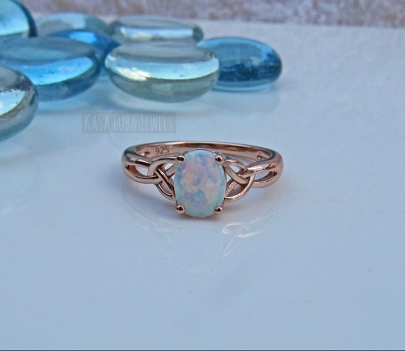 Bague En Argenté Avec Opale De Feu Bleu-rose-blanc Et Zircon - Taille 9, Fantaisie