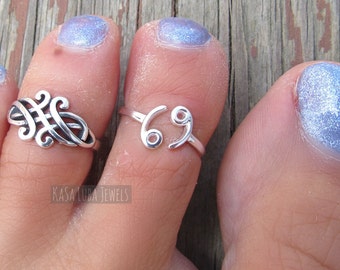 Cancer Zodiac Toe ring - sterling silver - stamped 925 - solid silver - vacation jewelry