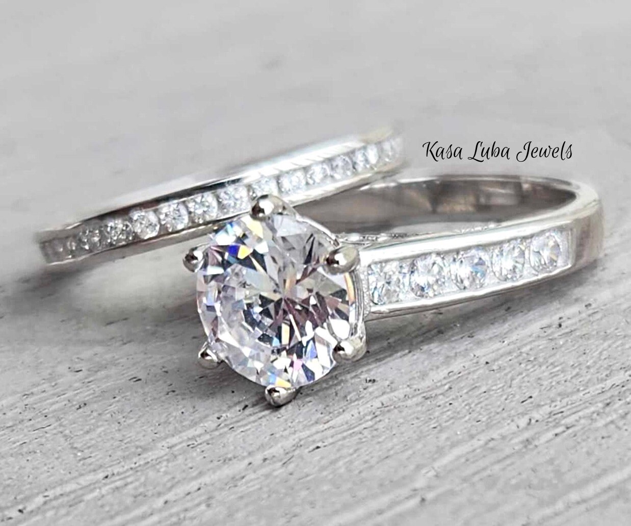 925 Silver Multilayer Round Cut White Sapphire Full Diamond Engagement Rings Set