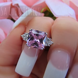 Pink CZ silver ring, Sterling silver - promise ring, anniversary ring, silver ring