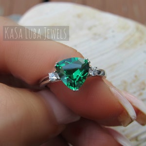 Emerald green CZ silver ring, May Birthstone, emerald ring, statement