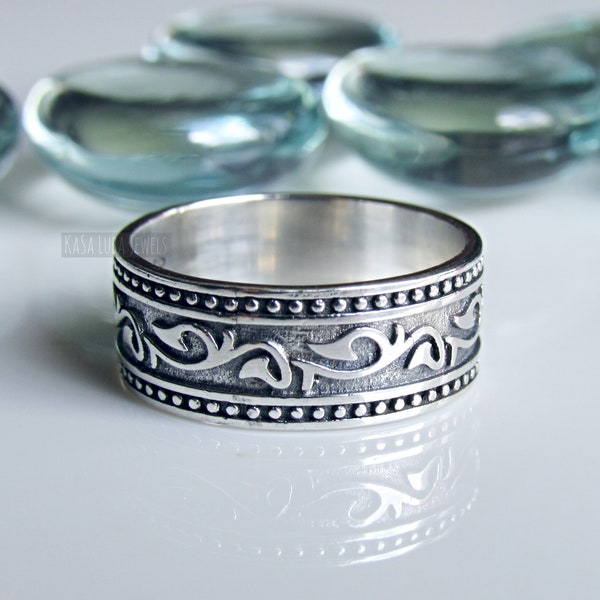 Silver Oxidized Celtic Band, vine, barbwire, wedding band, mens silver ring, womens