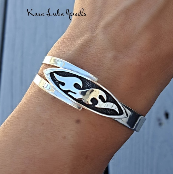 Wave Adjustable Bangle Bracelet, Sterling Silver, 925, Solid