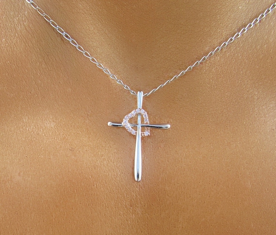 Pink CZ Sterling Silver Cross Pendant - Rose Gold Plated
