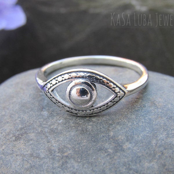 Sterling silver Evil Eye Ring - Womens Evil Eye Silver jewelry - Evil Eye Protection Ring - Good Luck Ring - Evil Eye Gifts
