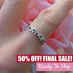 Silver Heart ring, womens silver heart ring, promise ring, heart band, eternity band