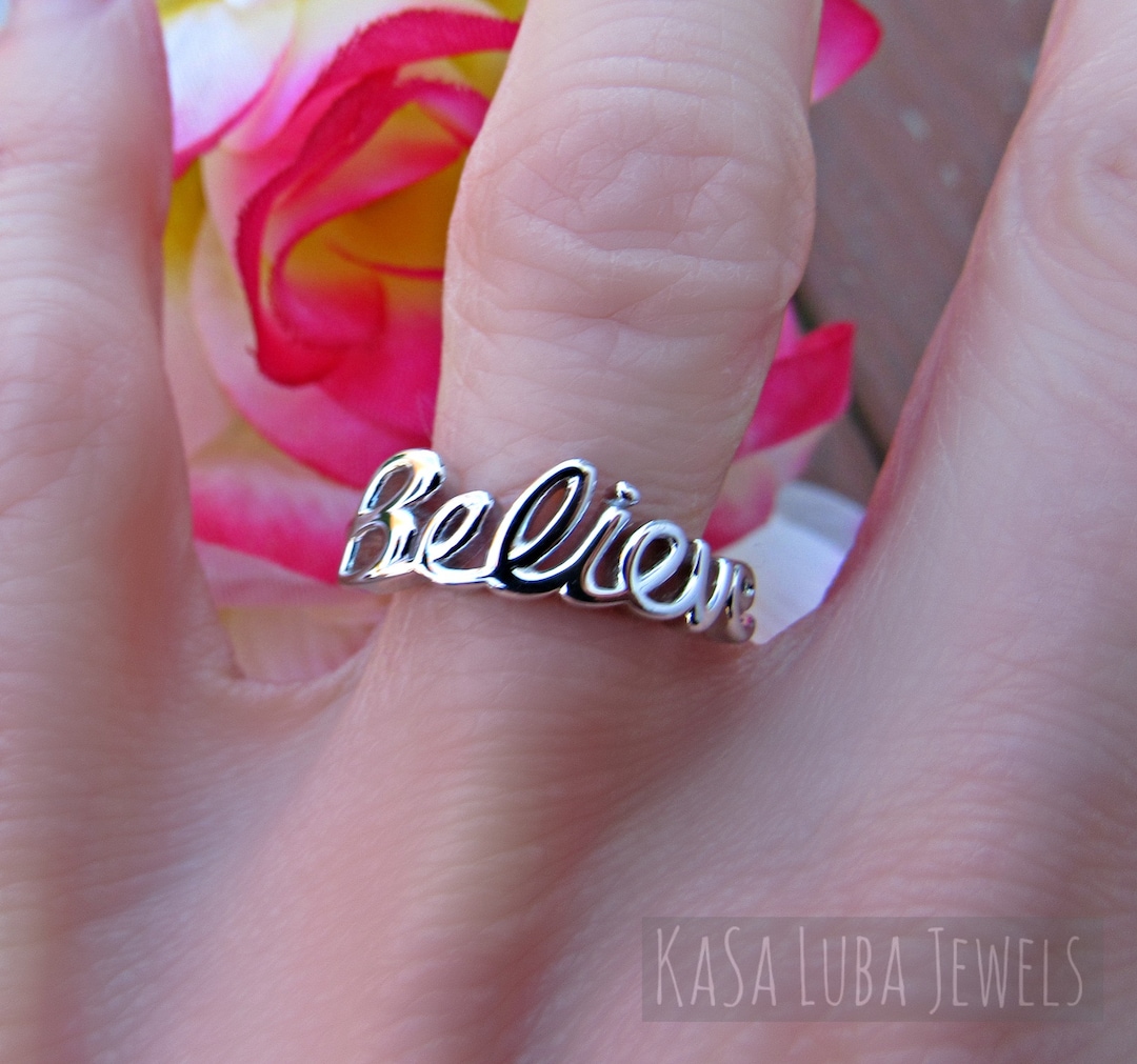 Sterling Script Believe Ring Stamped 925 Hope Ring Faith Simple Ring