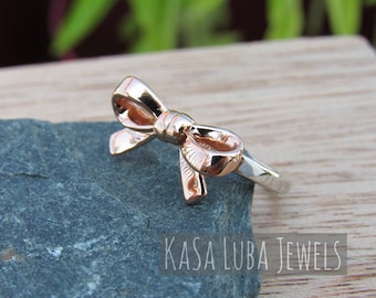 Rose Gold Plated Sterling Silver Bow Ring: Sweet Womens Jewelry