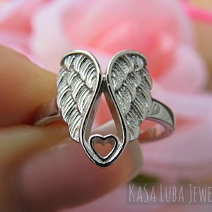 Wings and Heart ring, womens wings ring, silver heart ring, deceased jewelry, in memory of ring, fallen angel