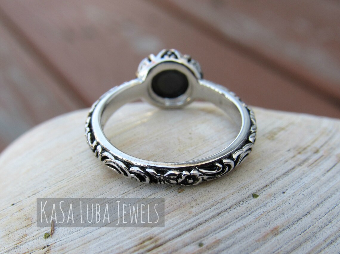 Black CZ sterling silver ring Antique inspired renaissance | Etsy