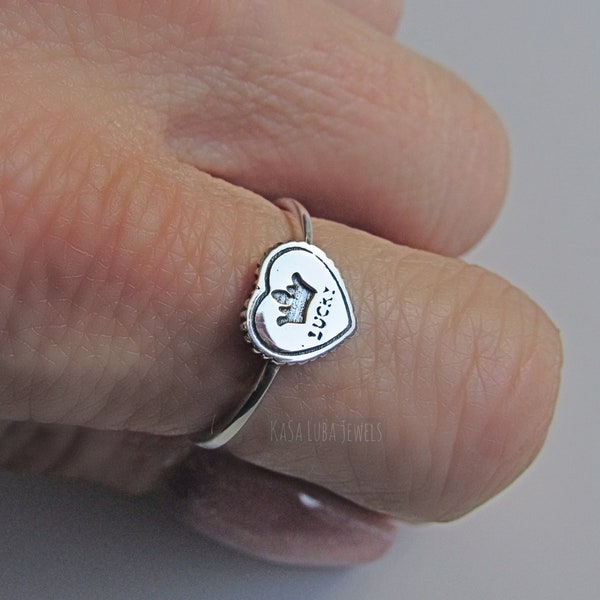 Heart Lucky silver ring, promise ring, heart ring, Love ring - sterling silver - 925 silver