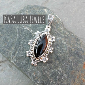 Black Onyx Marcasite Pendant, marcasite pendant, Black onyx pendant