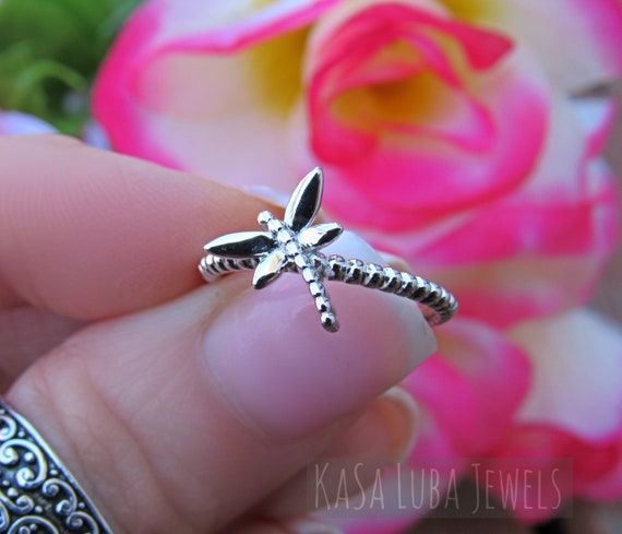 Solid Silver Dragonfly Ring Womens Unique Dragonfly Ring Dragonfly