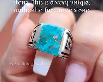 Bold Sterling Silver Turquiose ring,  Statement - 925 - December Birthstone - Genuine turquoise ring, Womens
