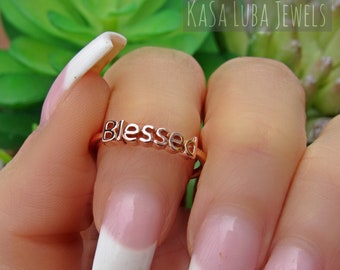 Bless rose gold plated silver ring, Rose gold ring, silver rings