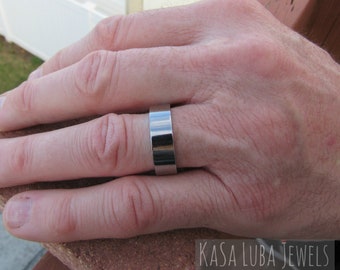 High Polished Stainless Steel Wedding Band - 7mm Width