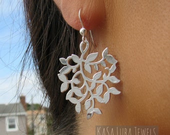 Silver Leaf earrings, statement jewelry, bold earrings