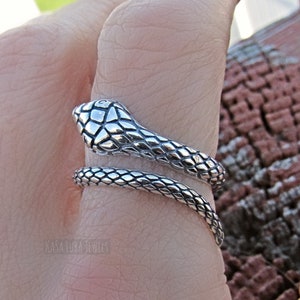 Sterling Silver snake clear CZ eyes Ring - Adjustable - 925 - Sterling silver - Reptile Ring - Wrap Ring - Serpent Ring