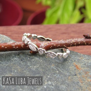 CZ eternity silver ring, Heart eternity ring, silver ring, stacking ring,  CZ ring, anniversary ring, enhancer