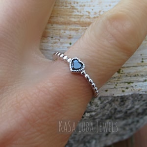 Black Heart silver ring, dainty ring, silver heart ring - simple ring - cute ring - gifts for her