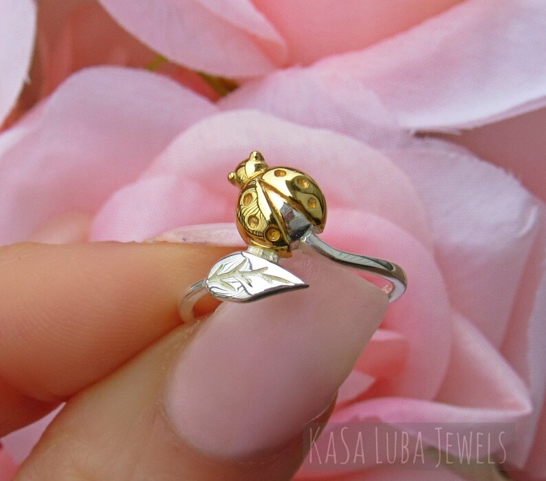 Sterling Silver Ladybug ring Gold plated Ladybug jewelry Etsy