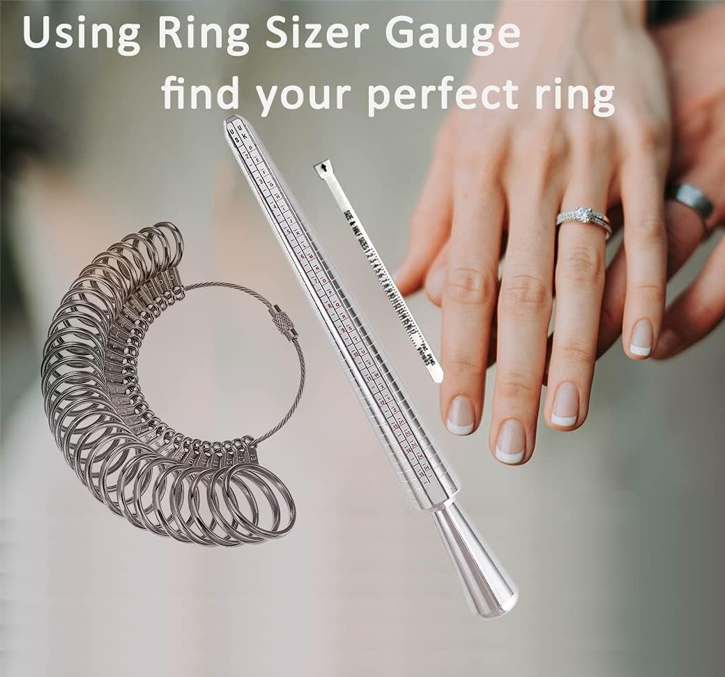 Cacagoo Silver Ring-sizer Gauge Tool Finger Sizing Measuring Stick Metal Ring Mandrel Size Set 1-13 of 27 Pcs Circle Models, Women's, Grey Type