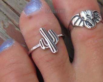 Cactus Toe Ring - SOLID - sterling stamped - 925 silver - beach lovers