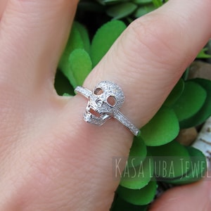 Sterling Silver Skull CZ Ring - womens statement ring - skull jewelry - gothic