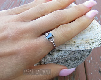 Black CZ Silver Ring, Womens Ring, Statement Ring, Bold Ring