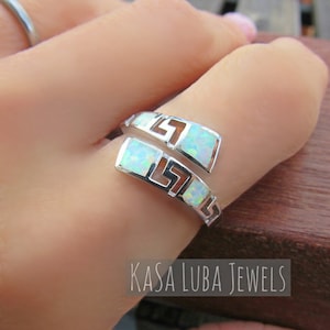 White Lab Opal silver ring - sterling silver - adjustable ring - wrap around - unique ring