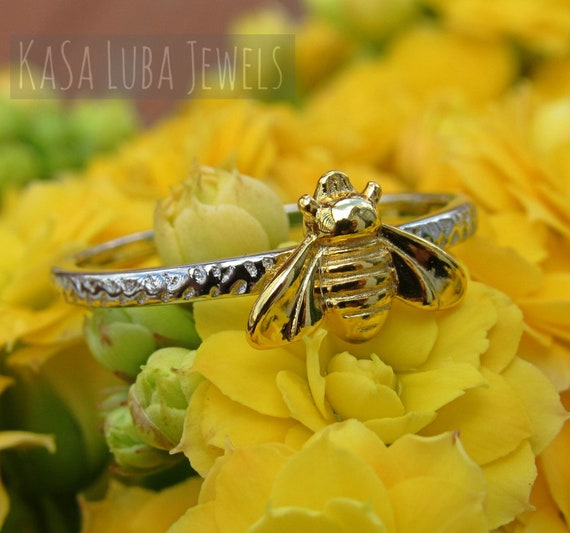 Bee Charm with 14K Yellow Gold Plating in Sterling Silver
