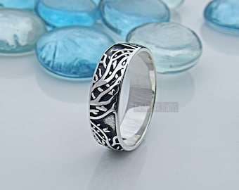 Oxidized Sterling Silver Tree of Life Ring: Handcrafted Nature Band