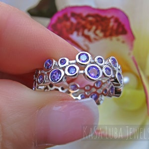 Amethyst CZ eternity silver band - february birthstone, Amethyst ring - womens silver ring - sterling silver