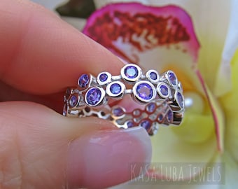 Amethyst CZ eternity silver band - february birthstone, Amethyst ring - womens silver ring - sterling silver