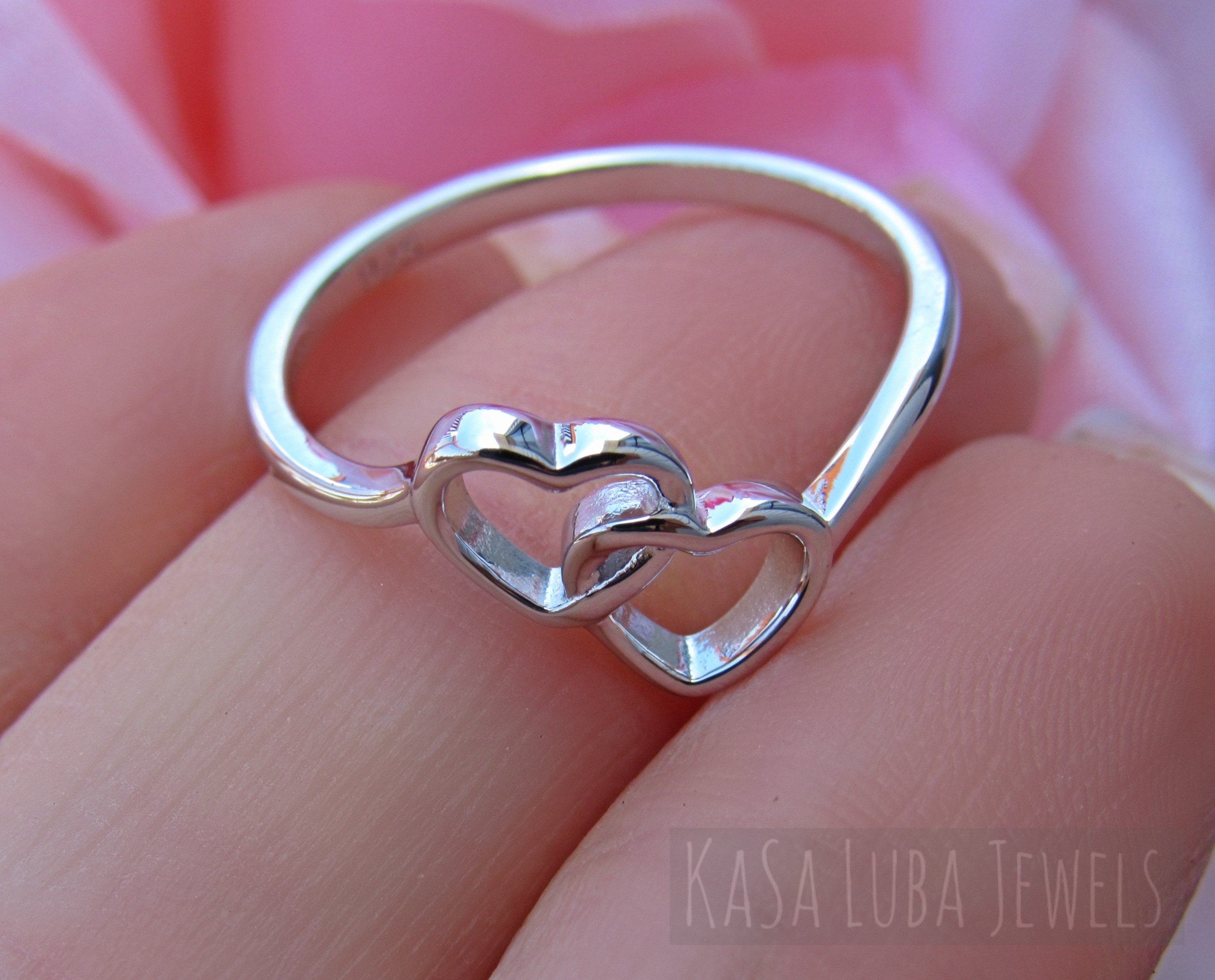 Sterling Silver Heart Ring - Double Heart - Promise Ring