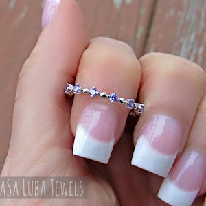 Amethyst dainty cz ring - eternity ring - womens - cute stackable ring