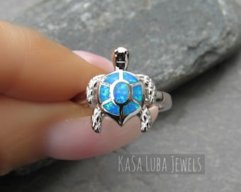 Lab Opal Turtle Ring: Sterling Silver .925, Tarnish Free