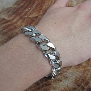 Stainless steel mens bracelet - Steel curb bracelet - mens gifts - mens jewelry - 14.9mm bracelet - 8 and 9 inch