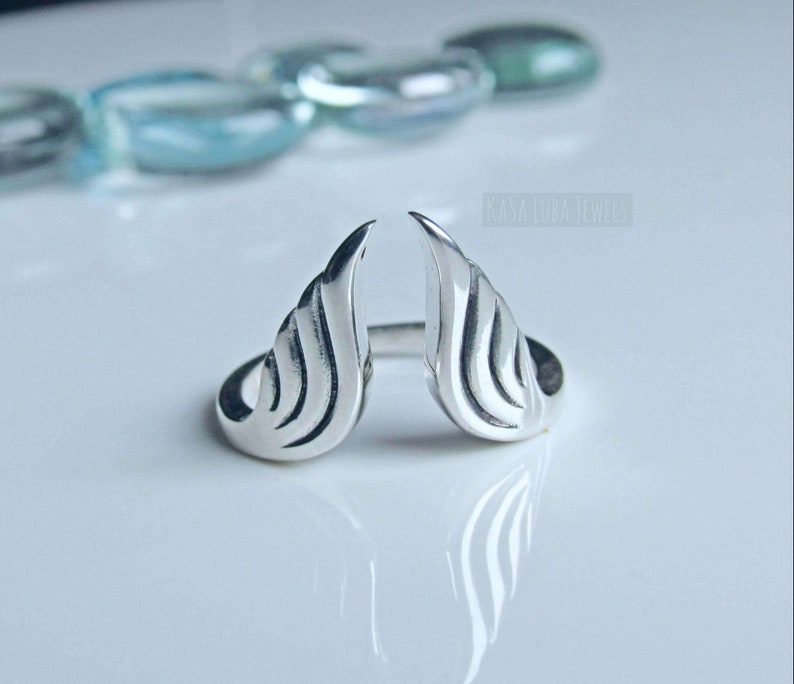 Anillo de alas de plata de ley oxidada - Joyería de ángel ajustable imagen 9
