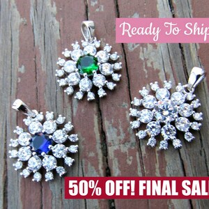 Sterling Silver Pendant - gifts for her - snowflake pendant - CZ pendant -  gift for mom