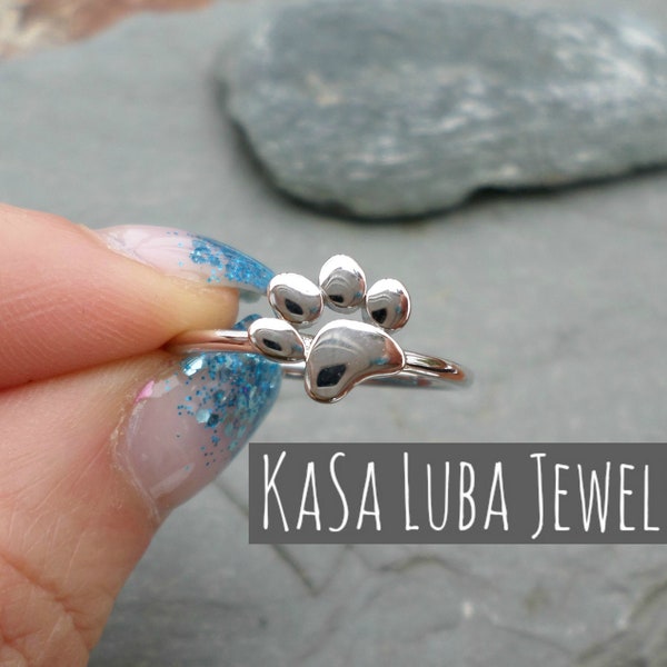 Silver Paw ring, pawprint jewelry, simple ring