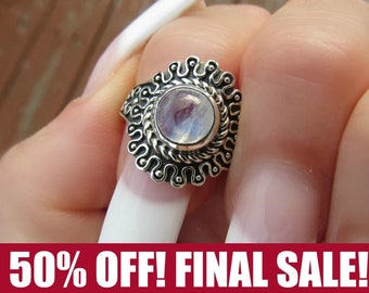 Oxidized Sterling Silver Rainbow Moonstone Ring - Statement Jewelry