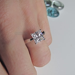Princess cut Silver CZ ring, Just under 2 CT - carat - Engagement, womens silver ring, Anniversary ring - 4 prong - solitaire ring